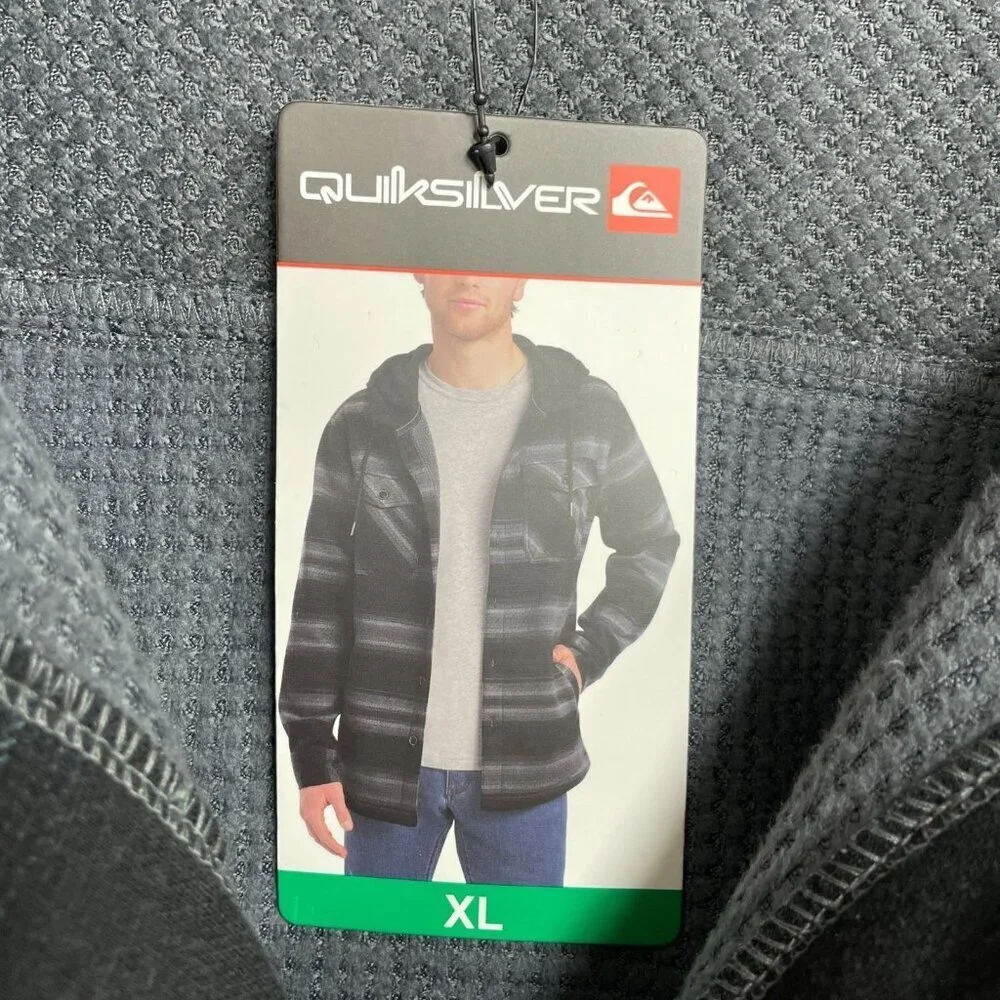 NEW Quiksilver Men's XL Black Hooded Flannel Shirt Jacket  G1409